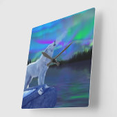 Horloge de l'art faunique hurlant Wolf & Aurora (Angle)