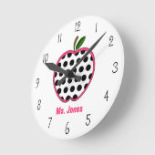 Horloge de l'enseignant de la pomme Polka Dot (Angle)