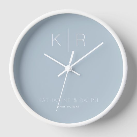 Horloge de mariage simple moderne bleu poussiéreux (Recto)