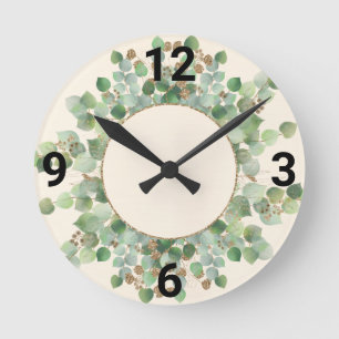 HORLOGE DE MUR EN CRÈME BOTANIQUE VERTE SAGE
