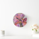 HORLOGE DE MUR ORCHIDE EXOTIQUE ROSE ET PURPLE (Maison)
