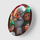 Horloge de Noël père Noël et elfes (Angle)