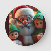 Horloge de Noël père Noël et elfes (Recto)