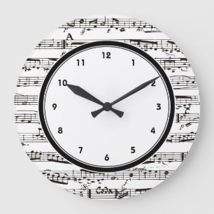 Horloge de notes de musique en noir et blanc avec 