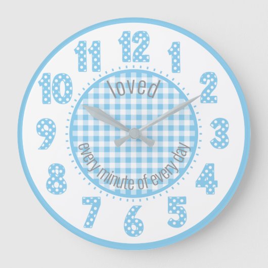 Horloge de nurserie Baby Blue Gingham à pois pour (Recto)