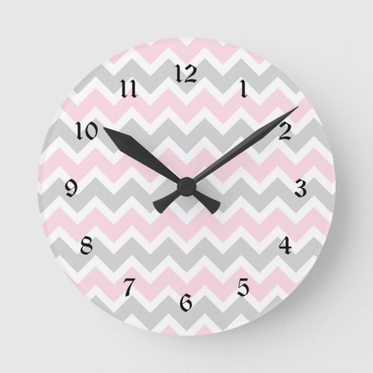 Horloge de nurserie pour bébé fille à chevron rose (Recto)