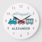 Horloge de nurserie pour garçon Train à vapeur ble (Recto)