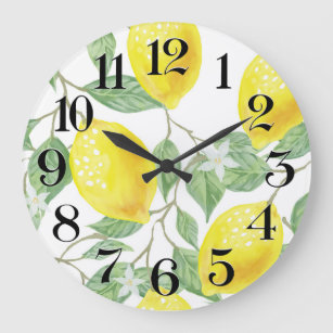 horloge de paroi citrons à l'aquarelle