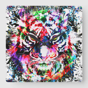 Horloge de tigre Horloge murale colorée en tigre