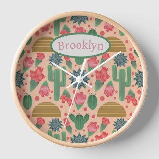 Horloge Décoration de nursery Fleurs roses de Desert Blush