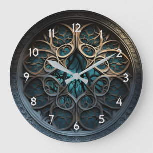 Horloge décorative gothique turquoise et or