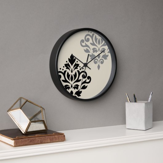 Horloge Défiler Damask Art I Black Grey Crème (Bureau)
