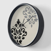 Horloge Défiler Damask Art I Black Grey Crème (Angle)