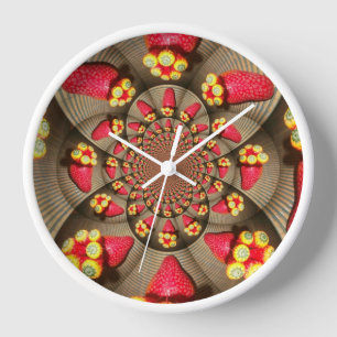 Horloge Délice Rouge Coloré : Art Kaléidoscope de Fraise