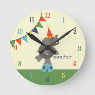 Horloge des éléphants et drapeaux de cirque (bleu 