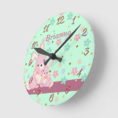 Horloge des enfants avec des lapins roses (Angle)