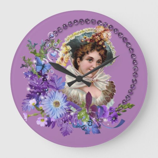 Horloge des enfants, florale violette victorienne (Recto)