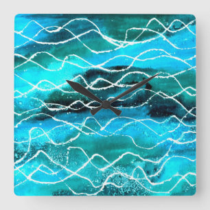 Horloge des vagues vives, Turquoise, Blanc, Noir