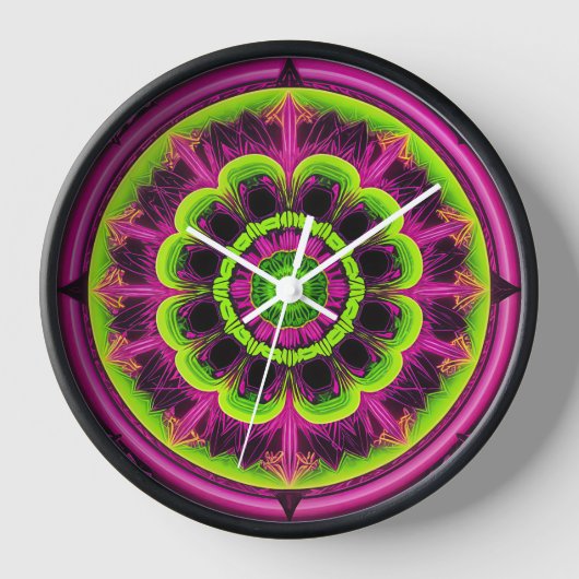 Horloge Design Kaleidoscope Rose Neon Et Vert (Recto)