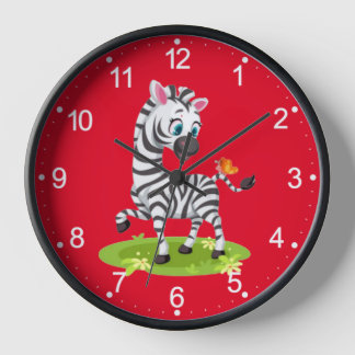 Horloge Dessin de bébé zèbre jouant avec papillon