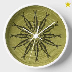 Horloge Dessin de sardine jaune Croquis Motif de poisson