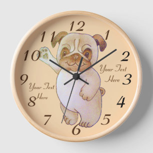 Horloge dessin mignon chien brun carlin chien agitant