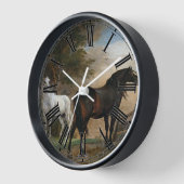 Horloge Deux chevaux dans le pâturage (Angle)