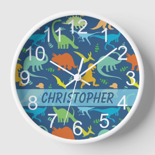 Horloge Dinosaure coloré à personnaliser (Recto)