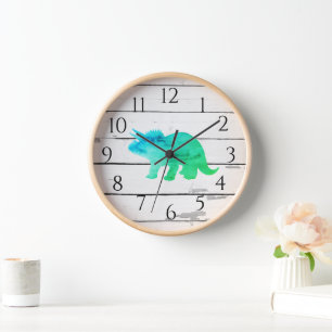 Horloge Dinosaure Tricératops Decor Rustic Shiplap