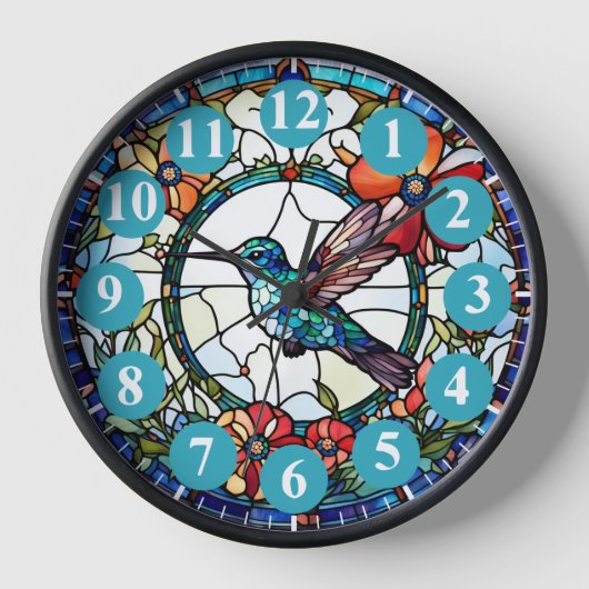 Horloge d'oiseaux en verre de colibri bleu clair (Recto)