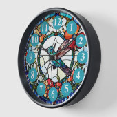Horloge d'oiseaux en verre de colibri bleu clair (Angle)