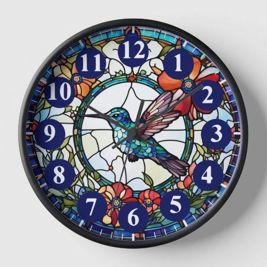 Horloge d'oiseaux en verre tendu bleu foncé (Recto)