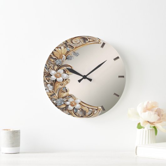 Horloge dorée blanche florale (Maison)