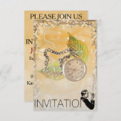 Horloge dorée Perles Gentelmen Invitation (Devant / Derrière)