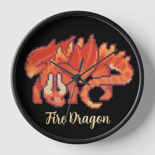 Horloge Dragon de feu pixel art