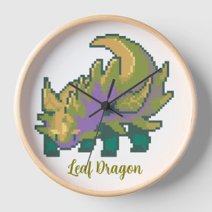 Horloge Dragon feuille pixel art