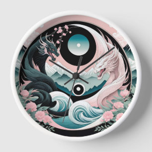 Horloge Dragons Floral Montagne Rose Sauge Teal