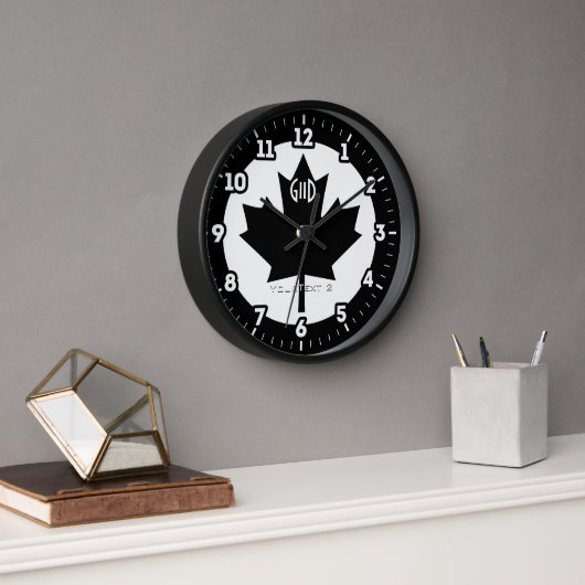 Horloge Drapeau canadien Feuille d'érable noire sur (Bureau)