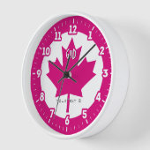 Horloge Drapeau canadien Fuchsia Feuille d'érable (Angle)