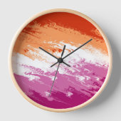 Horloge Drapeau de fierté lesbienne abstrait trippy ondulé (Recto)
