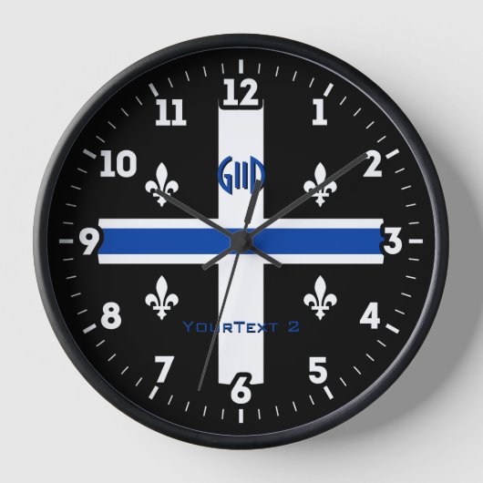 Horloge Drapeau du Québec Ligne bleue Fleur de Lys sur (Recto)