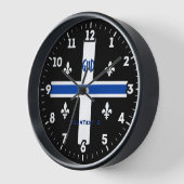 Horloge Drapeau du Québec Ligne bleue Fleur de Lys sur (Angle)