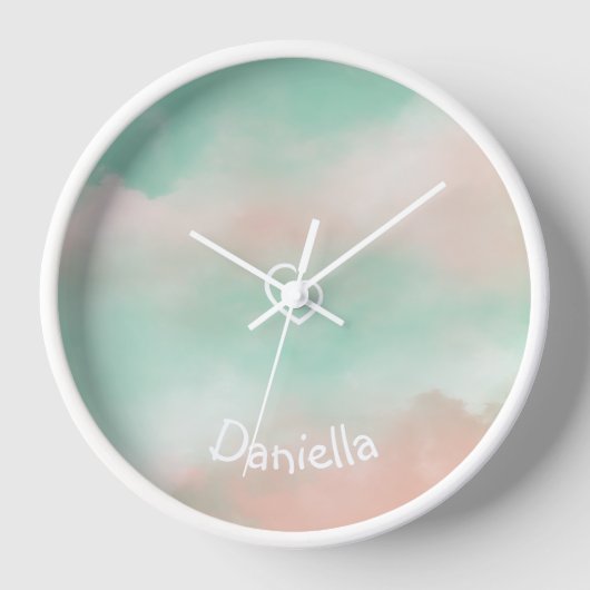 Horloge Dreamy Pastel Turquoise and Pink Sky (Recto)