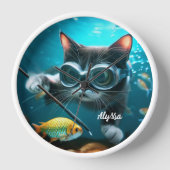 Horloge Drôle Chat dans l'Aquarium (Recto)