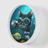 Horloge Drôle Chat dans l'Aquarium (Angle)