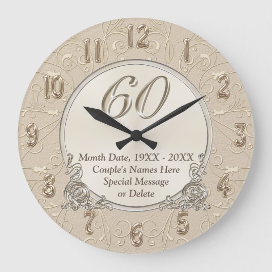 Horloge du 60e anniversaire avec VOTRE TEXTE ou la (Recto)