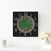 Horloge Du Carré De Shamrock Noir Et Noeuds Celtiq (Maison)