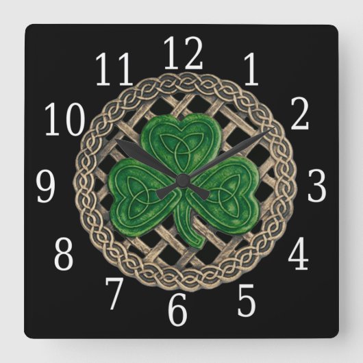 Horloge Du Carré De Shamrock Noir Et Noeuds Celtiq (Recto)