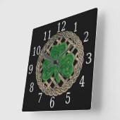Horloge Du Carré De Shamrock Noir Et Noeuds Celtiq (Angle)