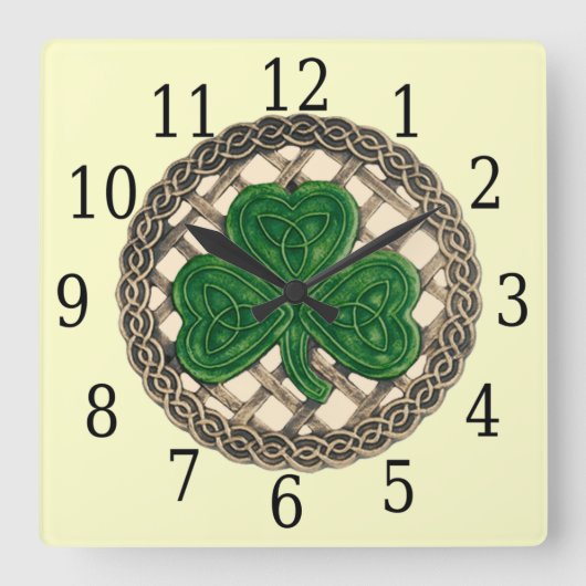 Horloge Du Carré Shamrock Beige Et Noeuds Celtique (Recto)